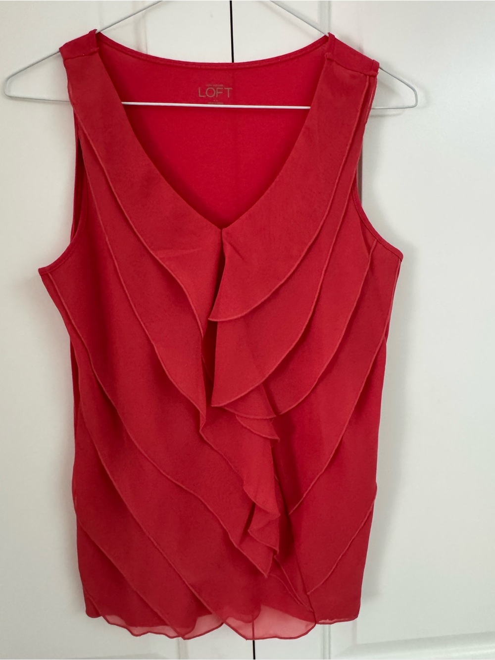 LOFT Red Layered Ruffle V-Neck Sleeveless Camisole